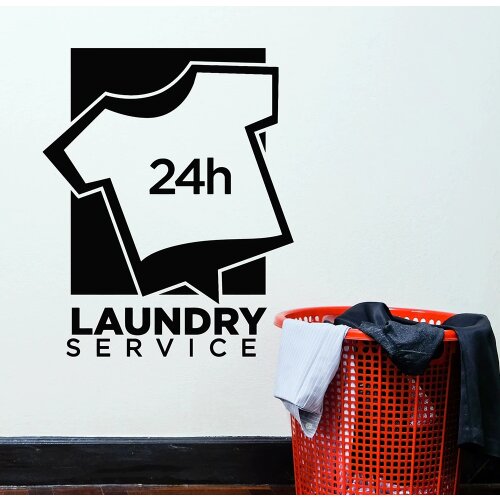 Laundry Room Sign Wall Decal Dry Cleaning Service 24h Logo Window Stickers Clothes Dry Cleaner Interior Decor Vinyl Mural Z795