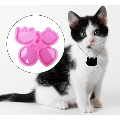 R2LE 5 Pcs Fish Cat Round Pet Tag Pendant Epoxy Resin Mold Hanging Sign Keychain Silicone Mould DIY Crafts Decorations Jewelry
