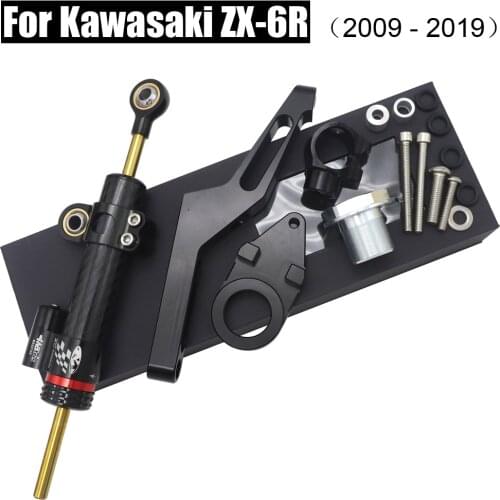 CNC Adjustable Motorcycle Linear Reversed Steering Damper with bracket Support For Kawasaki ZX6R 2009 - 2019 2018 2017 2016 2015