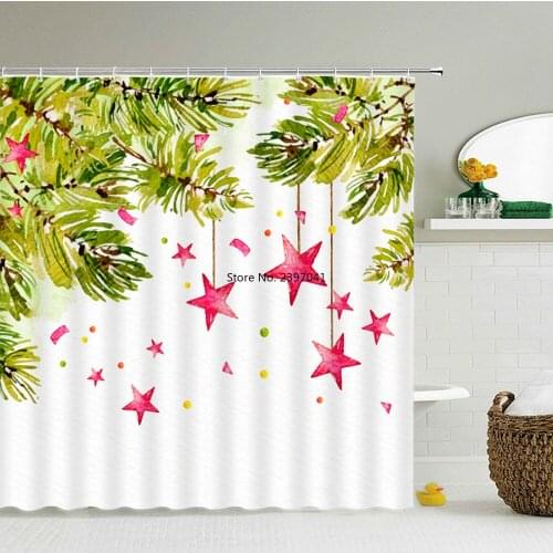 Merry Christmas Shower Curtains Cartoon Santa Bath Curtain 3D Printed Polyester Xmas New Year Bathroom Waterproof Bath Screen