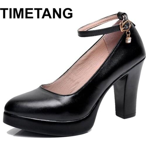TIMETANG women pumps 2020high heel shoes show catwalk shoe thick model thick genuine leather work shoes large one size