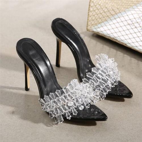 Delicate Women Shoes 2021 Women Slippers Crystal Sandal Summer High Heels Sexy Slides Pumps Mules Open Toe Ladies Party Wedding