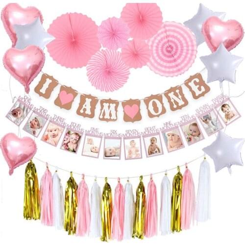 Baby Shower Decoration Aluminum Film Balloon Theme Photo Frame Tassel Paper Fan Flower Baby Birthday Party Decoration