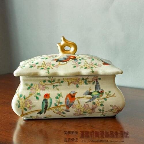 European style retro ceramic jewelry box jewelry crack flower bedroom Chinese Home Furnishing ornaments