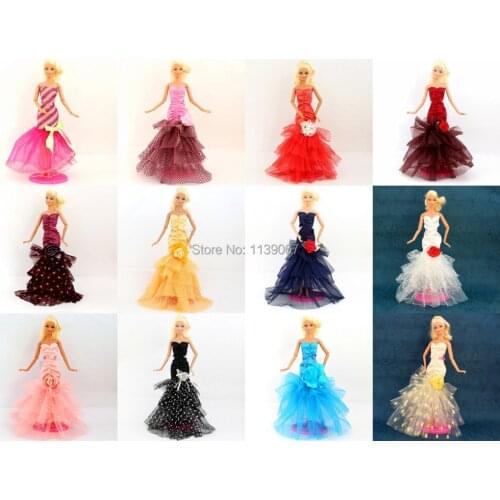Lots 10 Pcs Handmade Doll Evening Party Dress Outfit Clothing Fashion Gown Lace Flower Skirt For 1/6 Barbie Kurhn Doll Free Ship