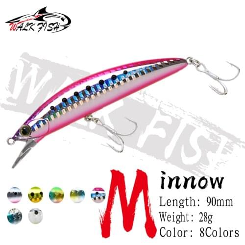 WALK FISH 90MM 28G Minnow Sinking Fishing Lure 3D Eyes Artificial Bait Treble Hook Saltwater Hard Bait Pike Bass Fishing Tackle