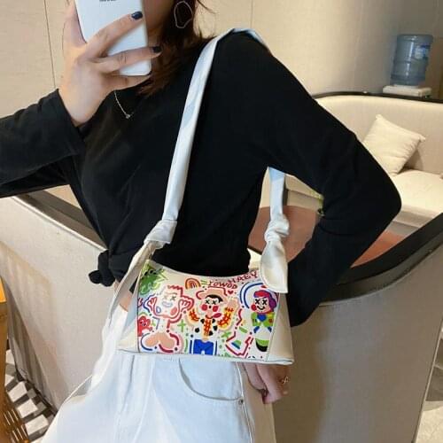 Women Leather Shoulder Armpit Bag Crossbody Totes 2021 New Cute Print Baguette Bag Lady Shoulder Messenger Bags