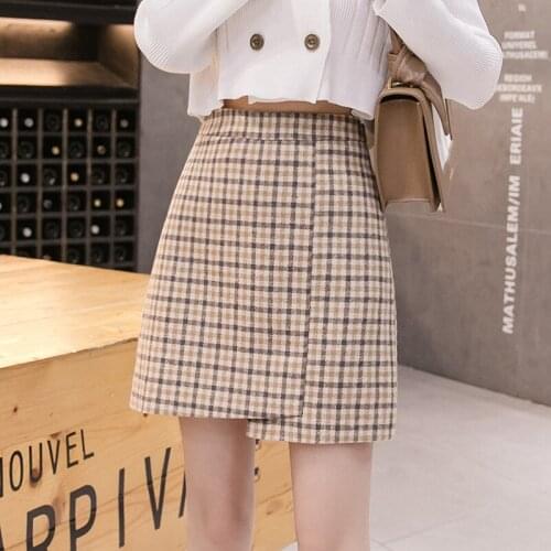 S-2xl Korean Plaid Woolen Irregular Skirt Women 2020 Autumn And Winter Women Plus Size Skirts Ladies Mini Skirt Jupe Femme