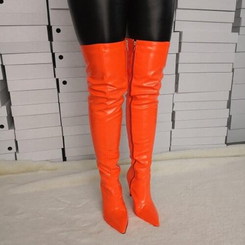 Original Intention Women Over-the-knee Boots Sexy Pointed Toe Thin High Heels Botines Mujer Orange Women Shoes Large Size New
