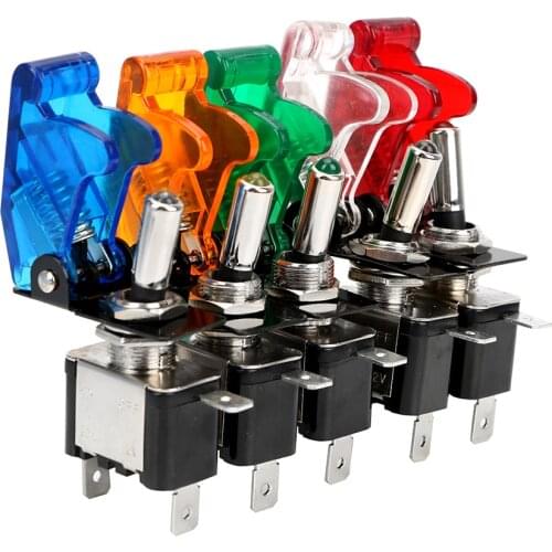 1PCS 12V 20A With Protective Cover LED Switch Toggle Switch SPST Toggle Rocker Switch Car Auto Cover LED Light Control On/Off