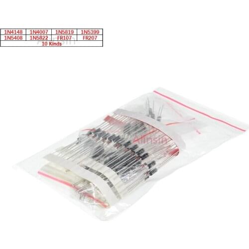 100pcs 8 values 1N4148 1N4007 1N5819 1N5399 1N5408 1N5822 FR107 FR207 Electronic Components Package,Diode Assorted Kit
