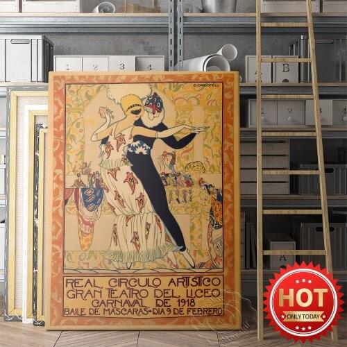 Carnaval 1918 Gran Teatre del Liceu Barcelona Masked Ball Carnival, Spain Travel Vintage Poster, Music Retro Wall Art, Bar Club