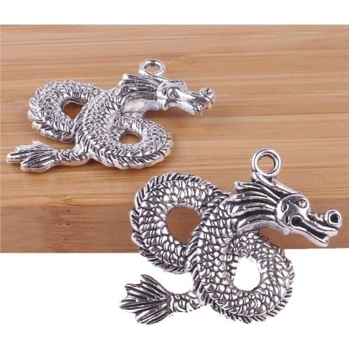 2pcs 39*47mm Antique Silver Plated Chinese Dragon Charms Pendants for Bracelet Jewelry Making DIY Handmade 23543