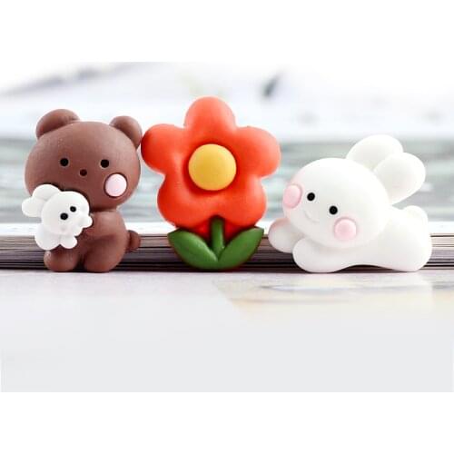 21Pcs Cartoon Animals Flowers Resin Convex Plane Embellishments Scrapbook DIY Crafts Hair Accessories Brooches Shoes Phone Shell