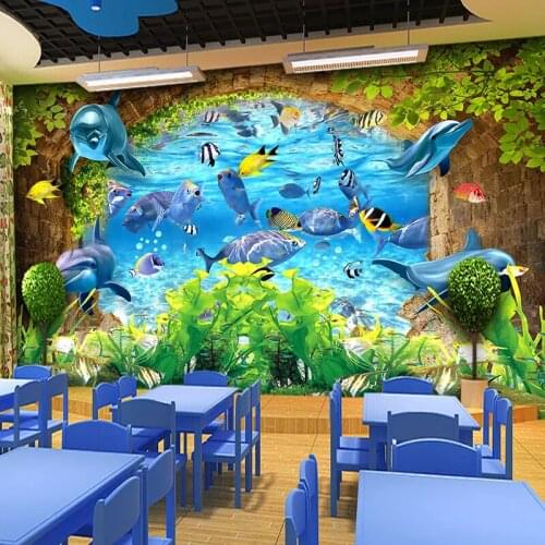 3D Wallpaper Modern Underwater World Dolphins Cartoon Kids Bedroom Murals Living Room Background Wall Painting Papel De Parede