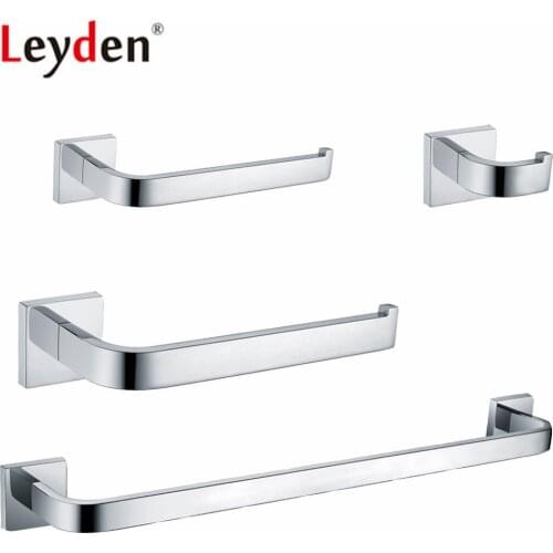 Leyden Chrome 304 Stainless Steel Towel Bar Towel Ring Holder Paper Holder Clothes Hooks Hanger 4pcs Bathroom Accessories Set