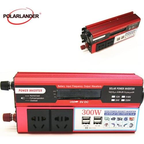 Car Inverters 300W Transformer with LCD Voltage Power Converter Adapter Car Charger 24~220V Alligator Clip USB