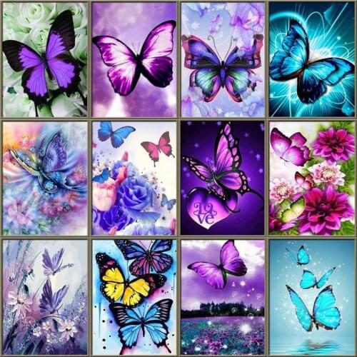 Butterfly Diamond Paintings Diy 5D Full Round Diamond Embroidery Flower 3D Diamond Mosaic Animal Rhinestones diamond art kits