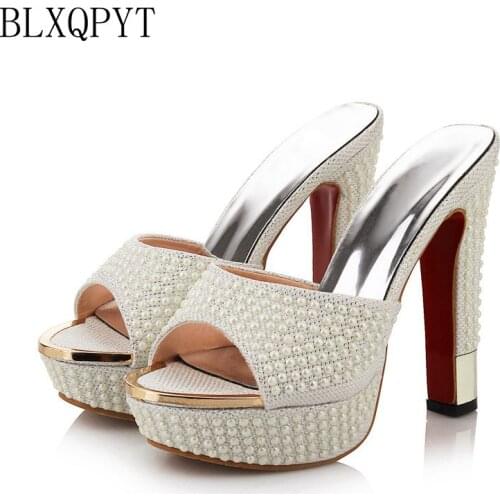 BLXQPYT New Sweet Big Size 33-42 Summer Sandals Style Women Super High heels Slippers party wedding shoes woman 666-7