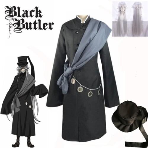Anime Black Butler Cosplay Costumes Kuroshitsuji Undertaker Carnival Paty Performance Costumes Men Women Black Clothing Hat Wigs