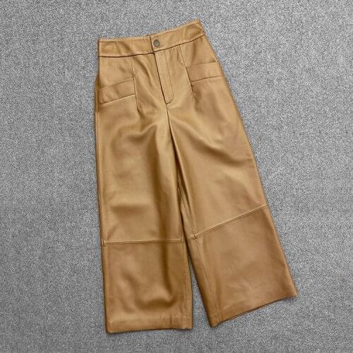 New Factory Arrival Women Genuine Loose Leather Pants,Ninth Pants