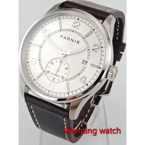 41mm Parnis wrist mechanical watches white Dial leather strap Automatic Sea gull st1731 Movement mens Watch W2745