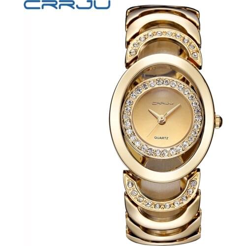 CRRJU Brand Luxury Crystal Gold Watches Women Ladies Quartz Wristwatches Bracelet Steel Watch Relogio Feminino Relojes Mujer