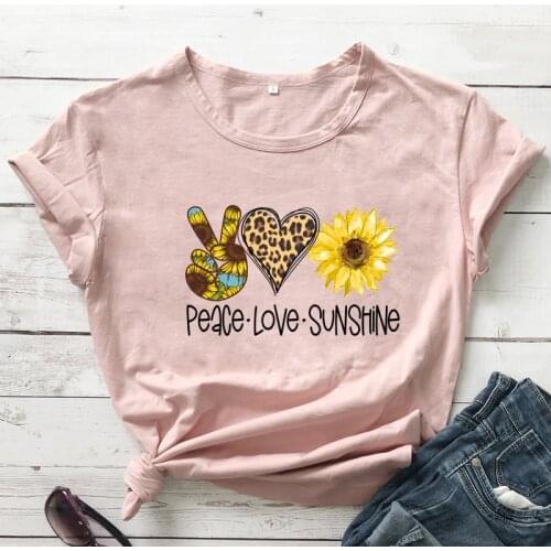 Colored Peace Love Sunshine T-shirt High Quality Christian Graphic Tee Top Trendy Women Short Sleeve Inspirational Quote Tshirt