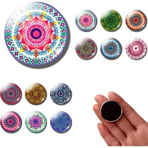 Flower Glass Gem refrigerator magnets Yoga Mandala Art Picture 30MM fridge magnet decor message board Stickers Home Decoration