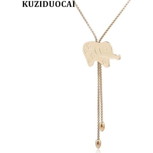 Titanium Stainless Steel Long Chain Elephant Kuziduocai New Fashion Jewelry Choker Necklaces Pendants For Women Colar kolye N251