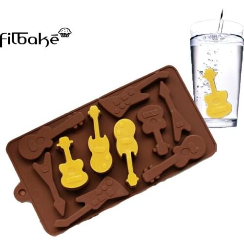 FILBAKE Silicone Mold 10 Even Guitar Shapes 3D Chocolate Mould Ice Cube Tray Mold DIY Baking Molds Pudding Cake Decorating Tools