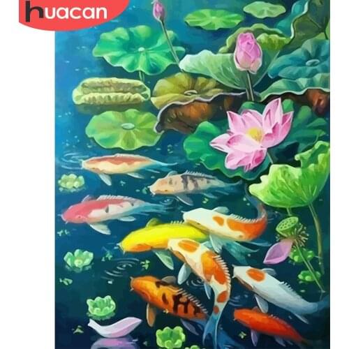 HUACAN Painting By Number Fish Animals Drawing On Canvas HandPainted Art Gift Home Decor DIY Pictures By Number Flower Kits