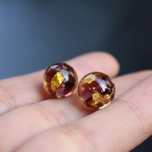 10pcs/Lot 10mm 12mm Purple Beads With Gold foil Handmade Lampwork Glass Beads Round for jewelry Making