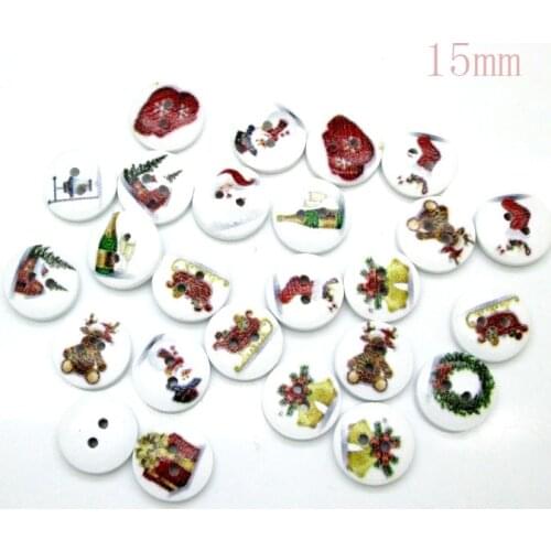 50-100Pcs 15mm Mixed Wood Round Christmas Buttons Sewing For Clothes Decorative Botones Crafts Needlework DIY Accessories
