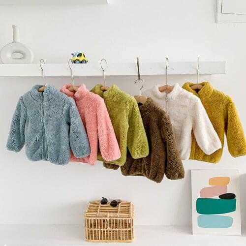Autumn Winter New Baby Kids Warm Jacket Korean Solid Plush Soft Zipper Coat for Boys Girls Unisex Casual Children Jackets 2-6 Y