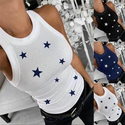 Summer Women Tank Tops Sleeveless O Neck Star Printed Female Slim Soft Tops Street Style Slim Female Vests
