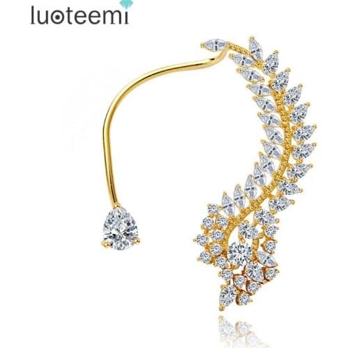 LUOTEEMI Gold-Color Fashion Statement Elegant Vintage Punk Gothic Imitation CZ Crystal 1PC Ear Cuff Wrap Earrings