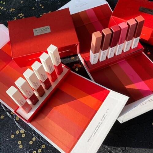 6PCS/SET Matte Lipstick Waterproof Long-Lasting Nutritious Velvet Lip Stick Red Color Lip Tint Nude Batom Lip Gloss Lip Makeup