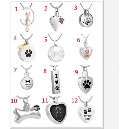 Many Design Pet Paw Cremation Necklace Stainless Steel Memorial Jewelry For Dear Cat Dog Ashes Keepsake+Free Fill Kits