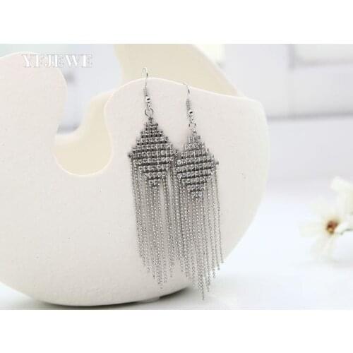 YFJEWE Trendy Crystal Long Dangle Earrings for Women Silver Color Fashion Wedding Jewelry Water Drop Ladys Brincos