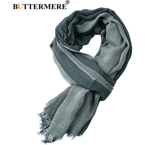 BUTTERMERE Cotton Linen Men Scarf Patchwork Scarf for Men Tassel Autumn Winter Long Mens Scarves Fashion Male Accessories