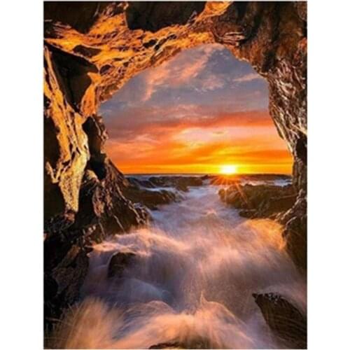 DIY Diamond Painting Kit, Diamond Art Full Drill Cross Stich Embroidery Craft for Home Decor Sunset Waterfall