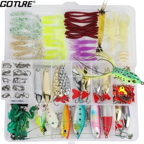 Goture 175pcs Fishing Lures Set Include Minnow Popper Crank Spinner Metal Spoon Swivel Soft Bait Kit with Fishing Tackle Box