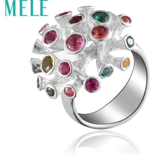 Natural colorful gemstone silver ring, tourmaline, amethyst, citrine , special design fashion and popular, 21mm for whole size