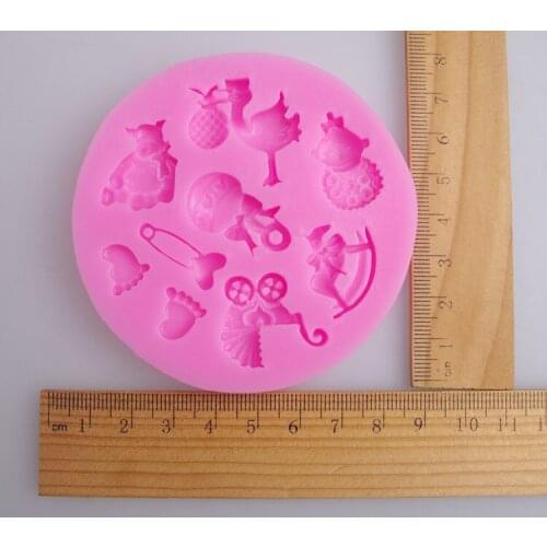 New Baby Carriage Baby Footprint Baby Bottle Baby Product Series Silicone Mold Chocolate Cake Baking Tools D015