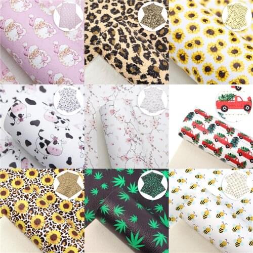 New 20*33cm Lychee Christmas Flower Faux Synthetic Leather Printed Patchwork For Hair Bow Bags Phone Cover DIY Projects,1Yc7788