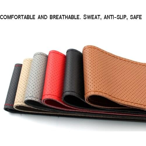 Car Genuine Leather Steering Wheel Covers DIY Braid Auto Cover With Needle and Thread Interior Accessories Kits