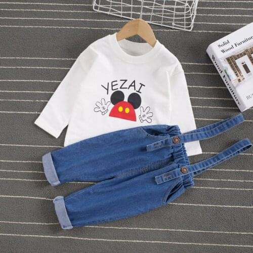Autumn Toddler Clothes Baby Kids Boys Girls Cartoon Tops T-shirt Overalls Romper Pants Casual Denim Fashion Cute Clothing Sets