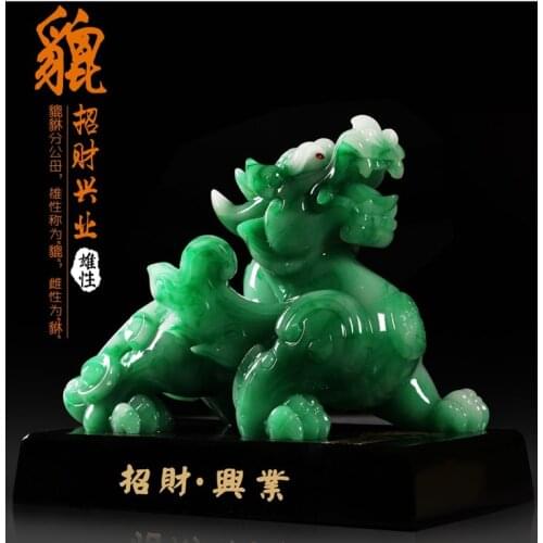 A pair -26CM Large # office Company shop efficacious FENG SHUI Talisman Inviting Money PI XIU green jade Sculpture ART statue
