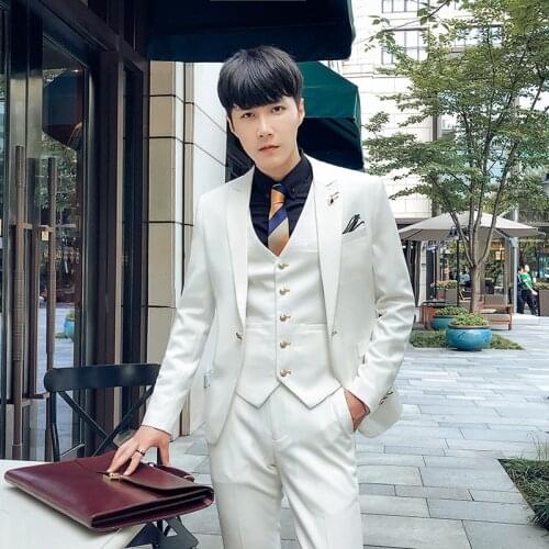 Jacket+Vest+Pants) New High-end Candy colors Mens Wedding Dress Classic British Business Casual Suit Formal 3-pcs Suit Tuxedo